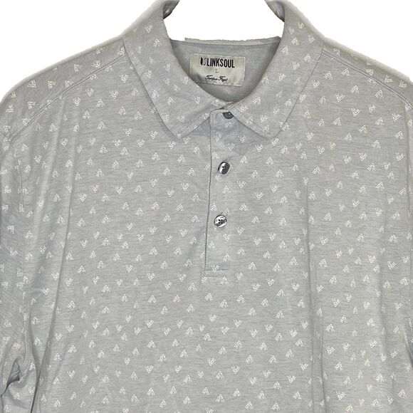 LINKSOUL Astoria Polo Shirt Golf Performance All Over Print Stretch Mens L Blue - Picture 1 of 10